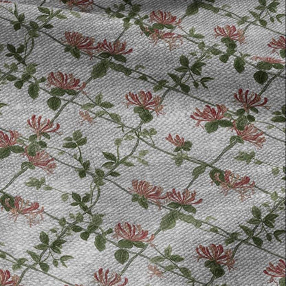 100% LINEN Fabric honeysuckle trellis print - oatmeal linen fabric with floral print - modern vintage botanical 3357
