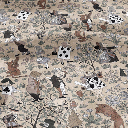 100% linen fabric - Alice in Wonderland beige by Voysey - Victorian Art crafts - Historical pattern for upholstery dress making 3613