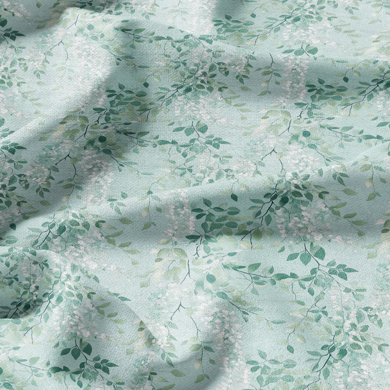 100% LINEN Fabric with Abstract greenery pattern - Mint pale green linen fabric for upholstery home decor dressmaking clothing sewing 2197