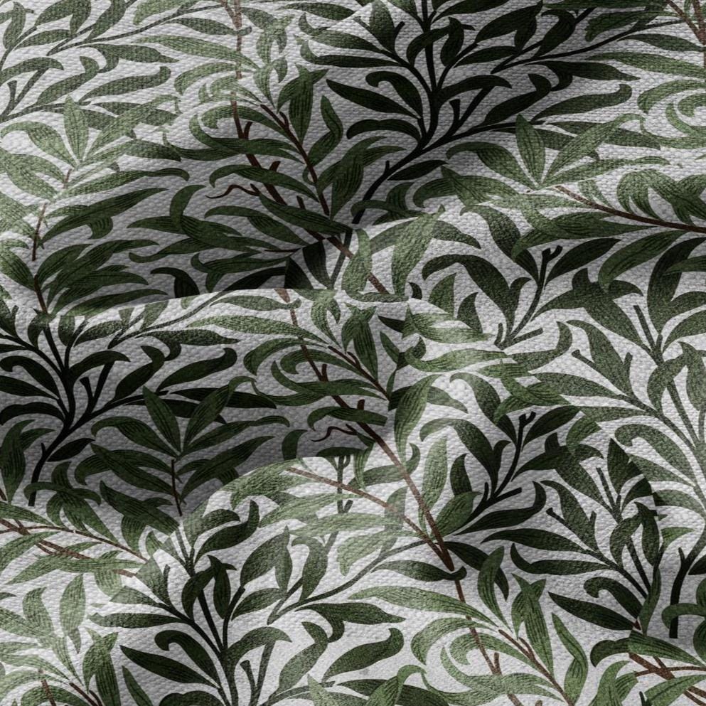100% LINEN Fabric William Morris Bough Willow gray - oatmeal natur linen fabric with botanical print - Victorian Art Craft Historical 3182
