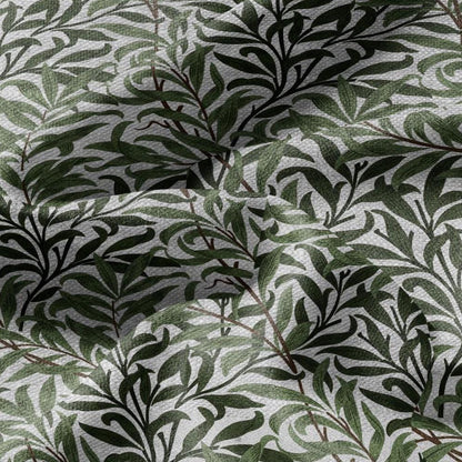 100% LINEN Fabric William Morris Bough Willow gray - oatmeal natur linen fabric with botanical print - Victorian Art Craft Historical 3182