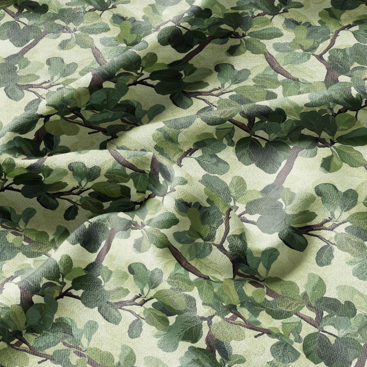 100% LINEN Fabric greenery floral - Fig tree leaves botanical for upholstery dressmaking curtains home textile Art Nouveau 2172