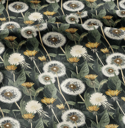 100% linen Dandelion field print - floral green yellow linen fabric Historical pattern for upholstery dress making curtains