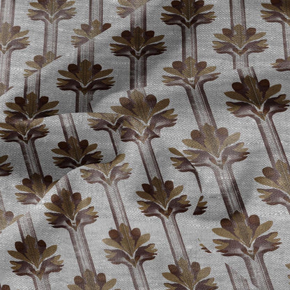 100% LINEN Fabric Art deco floral stripe print - botanical brown floral on oatmeal linen - modern vintage 3136