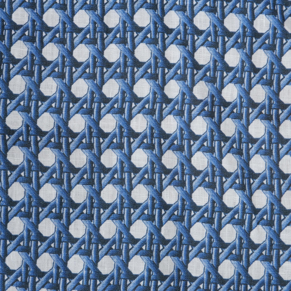 100% LINEN Fabric Blue bamboo trellis - botanical textile artisan fabrics blue white 3687