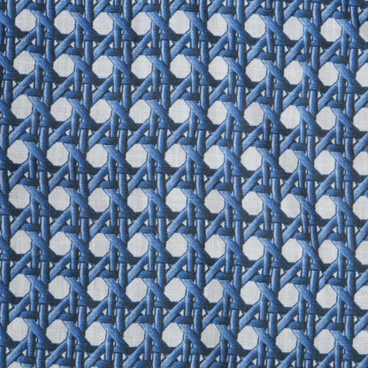 100% LINEN Fabric Blue bamboo trellis - botanical textile artisan fabrics blue white 3687