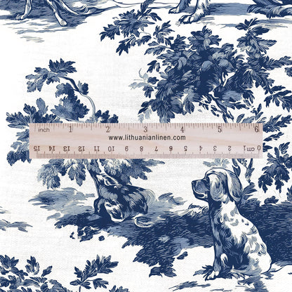 100% LINEN Fabric Toile de jouy Dog - linen Fabric by the Yard by LithuanianLinen for upholstery dressmaking curtains home textile