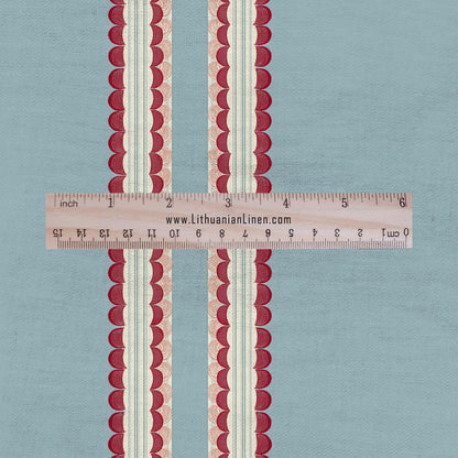 100% LINEN Fabric Scallop stripe print - block print linen heavy for upholstery home decor - medium for dress making 2837