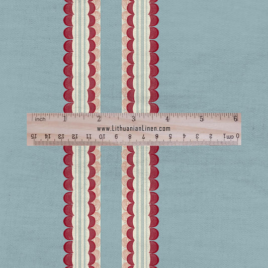 100% LINEN Fabric Scallop stripe print - block print linen heavy for upholstery home decor - medium for dress making 2837