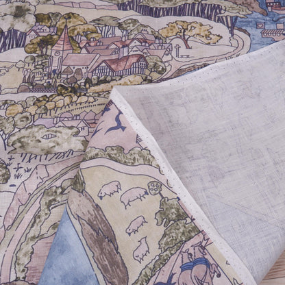 100% linen fabric - River Landscape Countryside - Victorian Art crafts - Historical pattern for upholstery dress making 2996