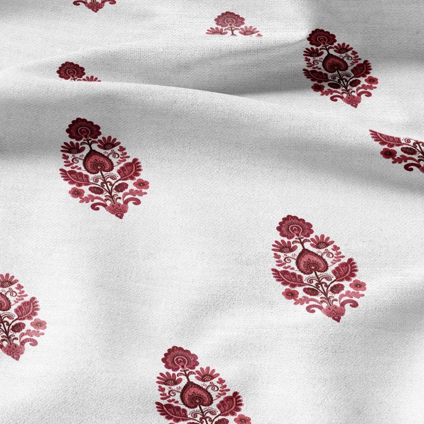 100% LINEN Fabric Block Pandanus flower print  red - floral upholstery home textile artisan fabrics green white 3046