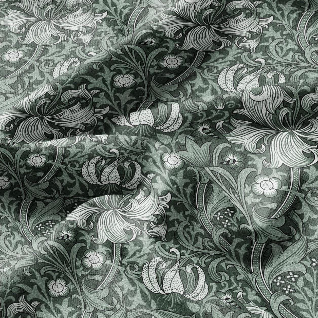 William Morris Golden Lily green 100% LINEN Fabric - British linen floral upholstery home textile Victorian fabrics 3221