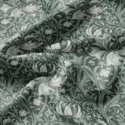 William Morris Golden Lily green 100% LINEN Fabric - British linen floral upholstery home textile Victorian fabrics 3221