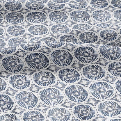 100% LINEN Fabric Japanese indigo blue circle print - Japandi linen print upholstery curtains dress making 2011