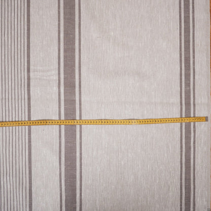 French Natural Linen Fabric with Grey Stripes , 100% linen Classic Textile for Home Decor and Crafts, Not Softened Heavyweight Linen Fabric.