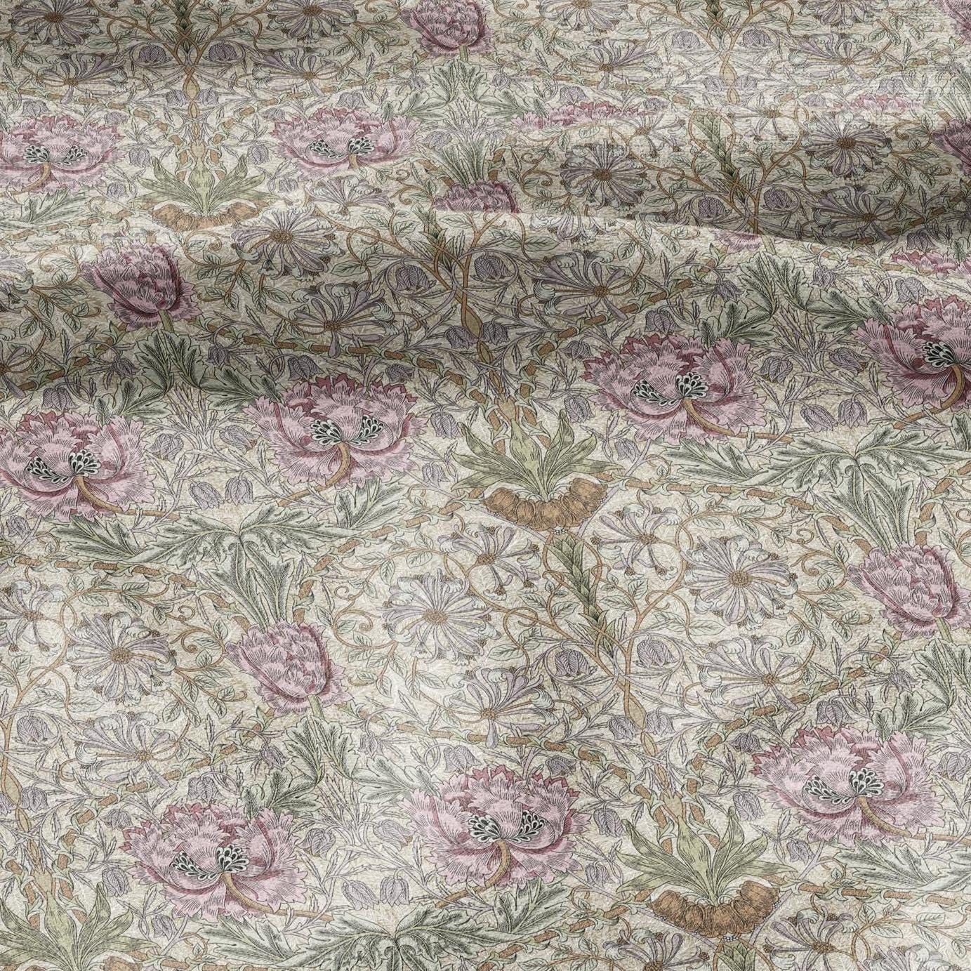 100% linen fabric William Morris Honeysuckle pastel pink print - Victorian Art crafts - Historical pattern for upholstery dress making 2979P