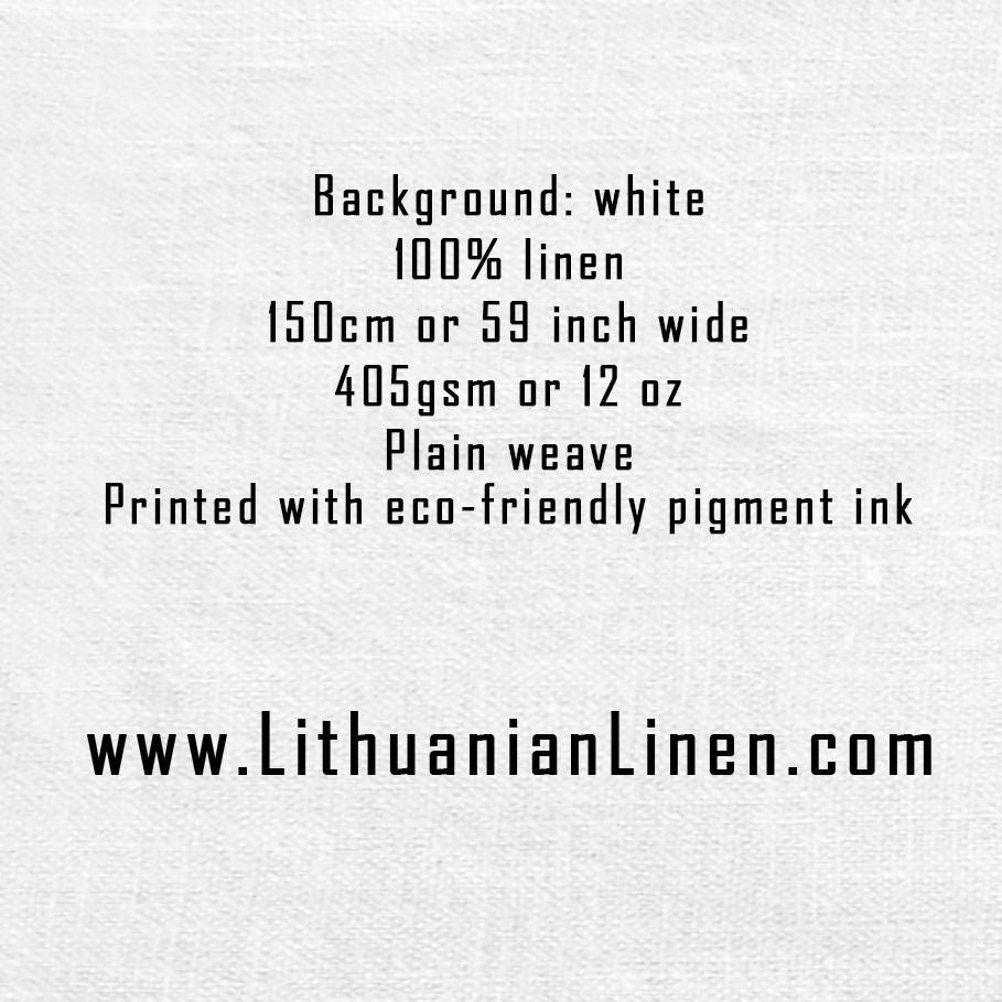 100% LINEN Fabric UPHOLSTERY 12oz - Beige thistle on white linen - Modern vintage Grandmillennial toile de jouy upholstery 2043