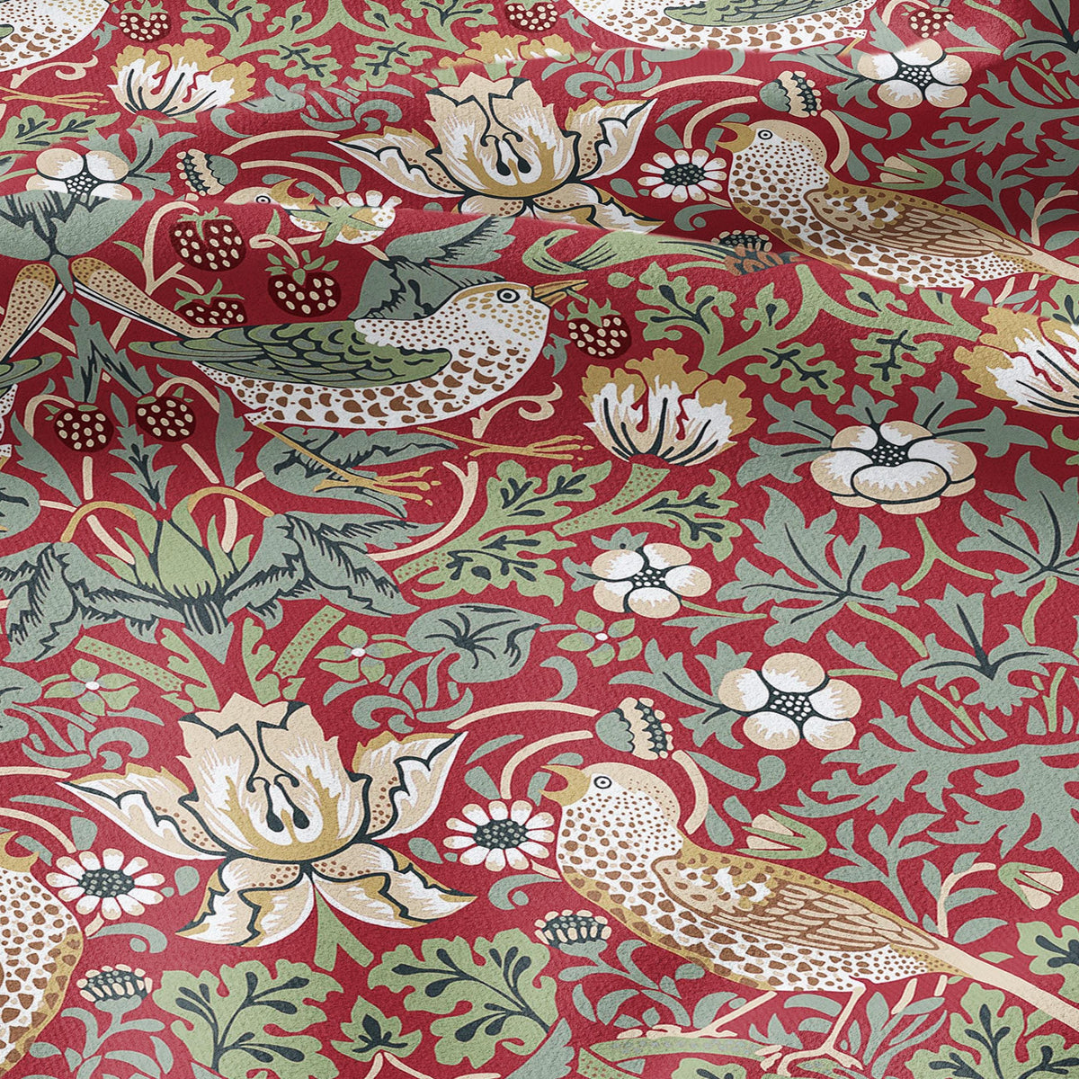 100% LINEN fabric - William Morris Strawberry thief red - British Victorian Art Craft flax - sewing home decor or clothing 3862