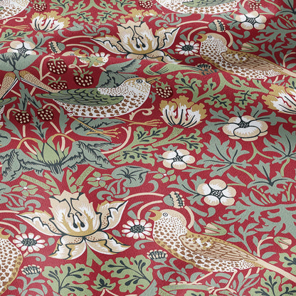 100% LINEN fabric - William Morris Strawberry thief red - British Victorian Art Craft flax - sewing home decor or clothing 3862