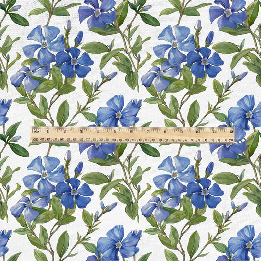 100% LINEN Fabric Blue flower print - Modern vintage botanical - heavy linen fabric for upholstery home decor 3114