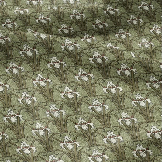 100% linen Iris prints fabric for Curtain Upholstery Cushion - wildflower Art deco flower print fabric for dress making sewing