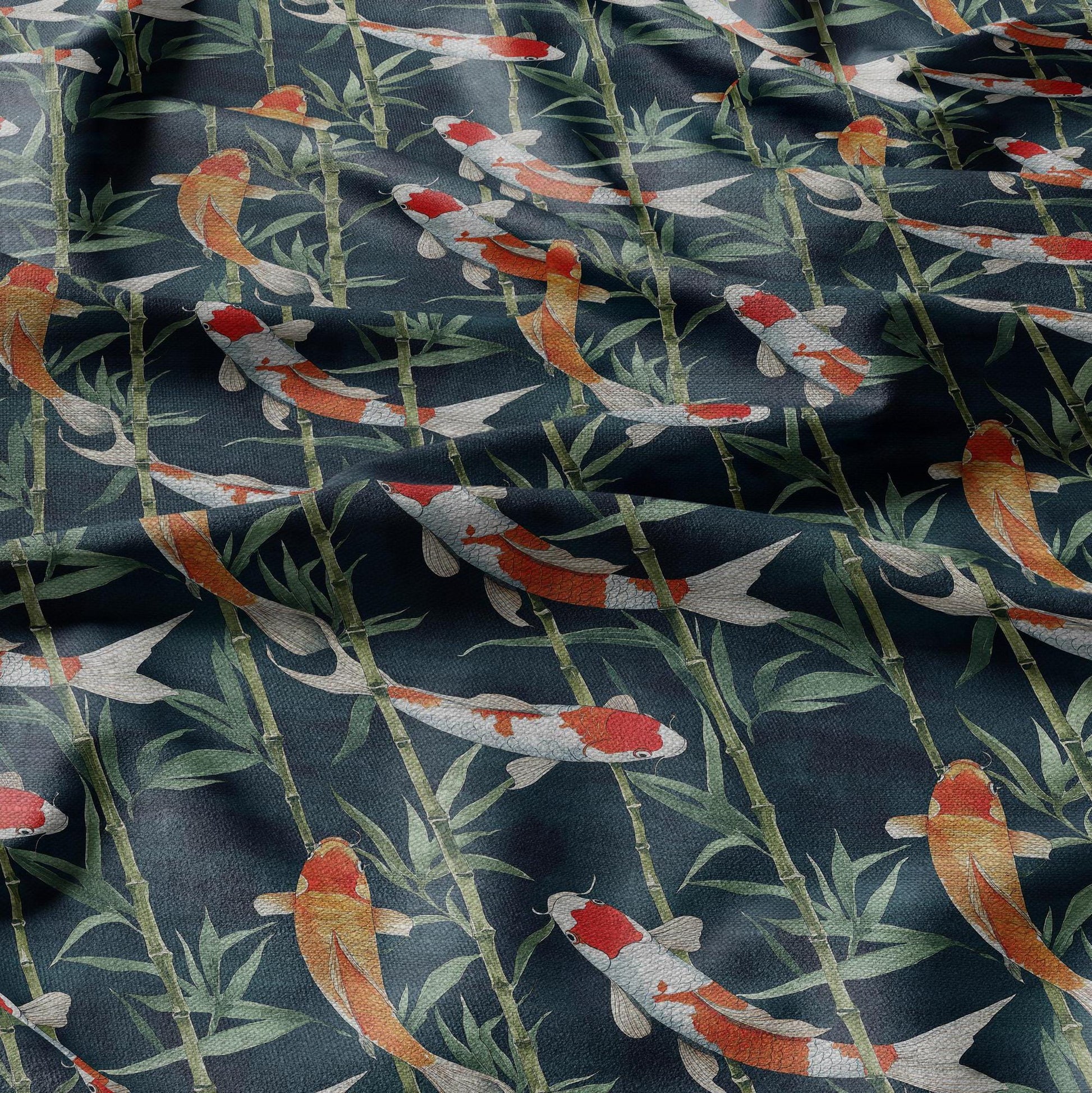 100% LINEN Fabric in KOI fish print - botanical linen fabric for upholstery home decor curtains pillowcases dress making Lithuania Linen