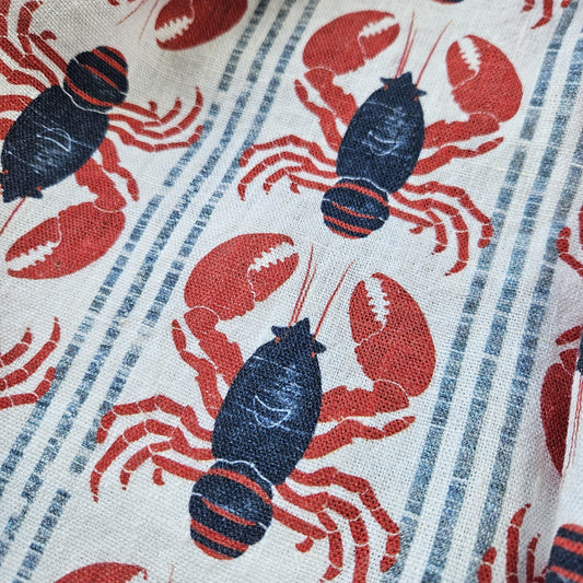 100% LINEN Fabric LOBSTER stripe print - linen fabric with  coastal print for upholstery home decor or medium for dress making 2535