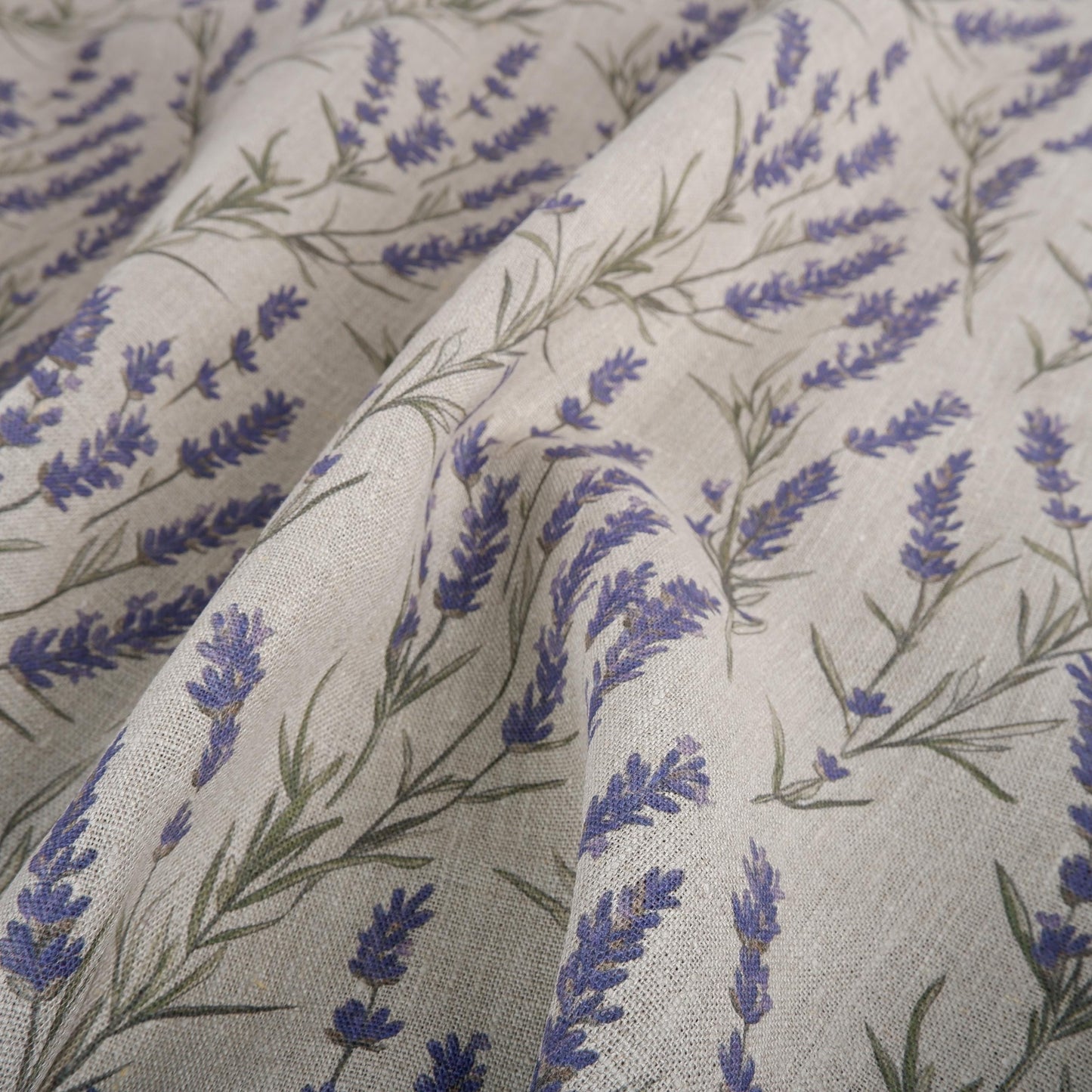 100% LINEN Fabric LAVENDER print on oatmeal linen - French county linen floral upholstery dress making curtains