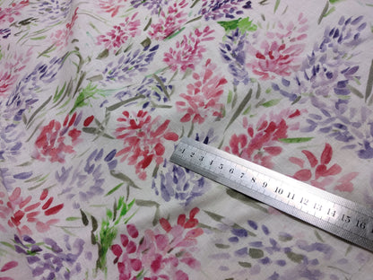 100% linen fabric Medium weight 150gsm  Prewashed . Print watercolor flower Lupin. for blouses, dresses, curtains, scarves,