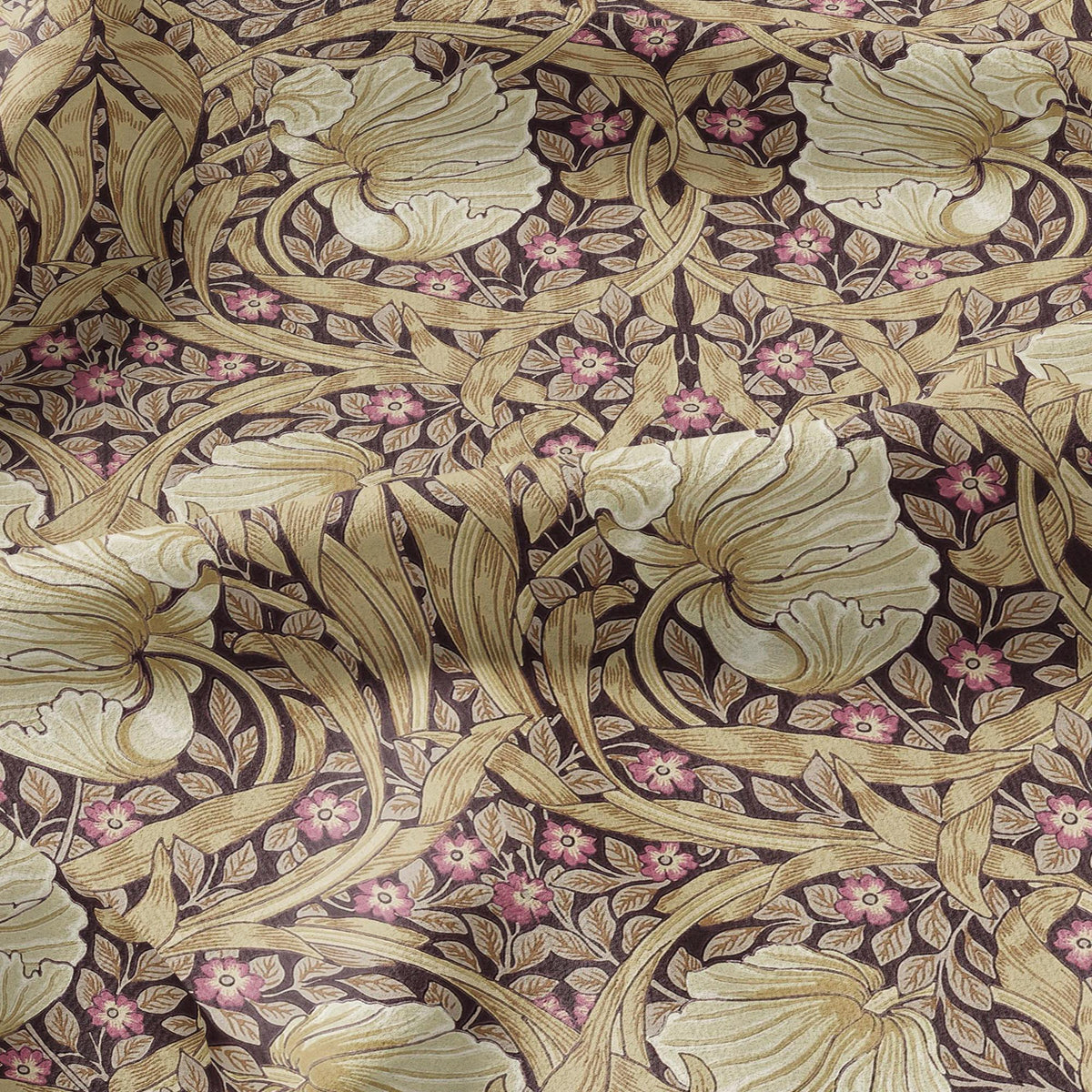 100% LINEN fabric - William Morris Pimpernel beige purple - British Victorian Art Craft flax - sewing home decor or clothing 383