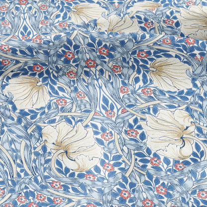 100% LINEN fabric - William Morris Pimpernel BLUE  - British Victorian Art Craft flax - sewing home decor or clothing 3841