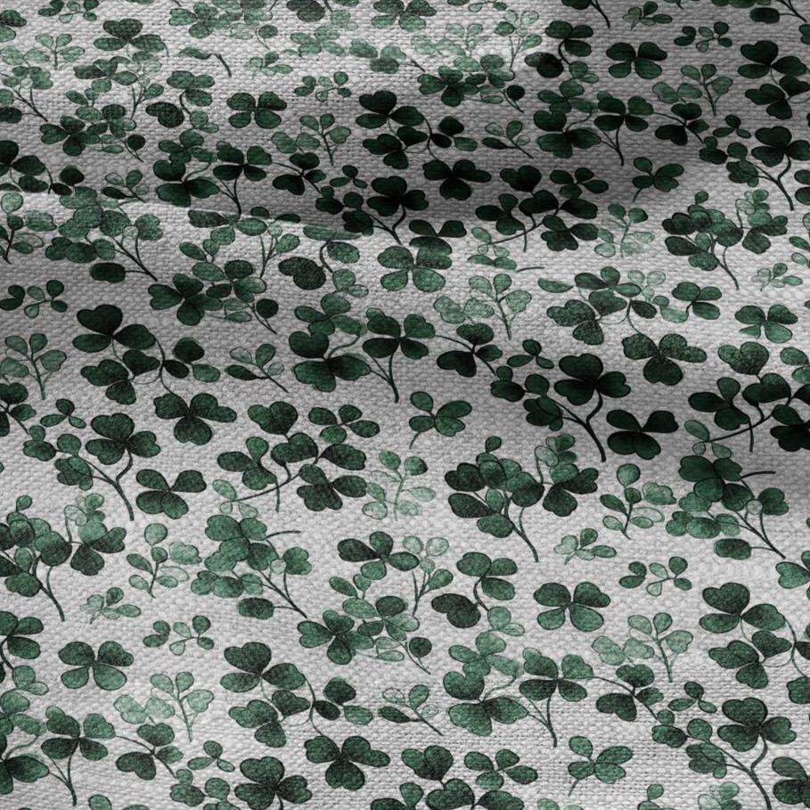 100% LINEN Fabric block print Clover leaves green on grey - oatmeal linen fabric with botanical print for upholstery home decor 3027