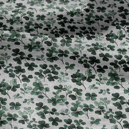 100% LINEN Fabric block print Clover leaves green on grey - oatmeal linen fabric with botanical print for upholstery home decor 3027