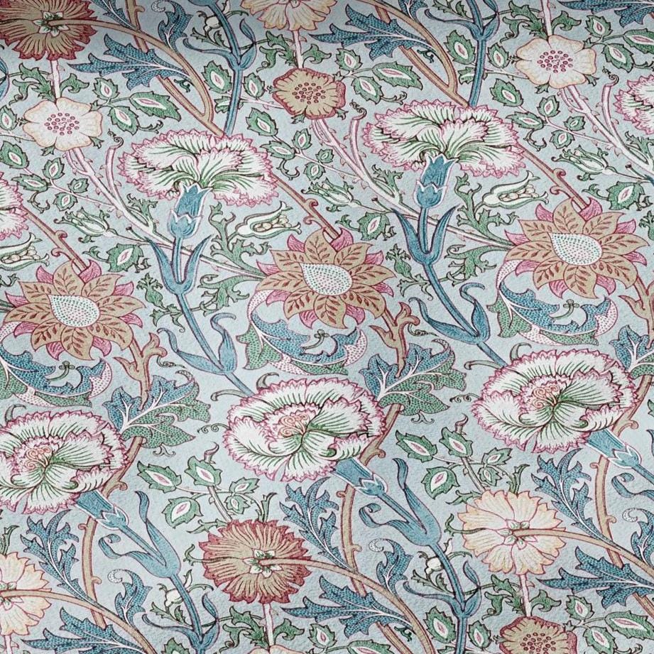 100% LINEN Fabric William Morris Pink and Rose print - Modern vintage botanical - hVictorian Art Craft  3141