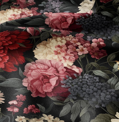 100% linen baroque floral print - floral red linen fabric Historical pattern for upholstery dress making curtains
