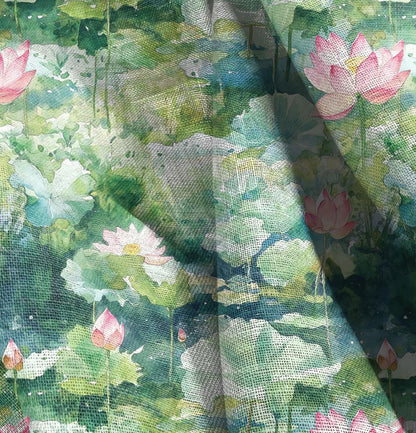 100% LINEN Fabric Waterlilly , linen fabric inspired by Monet Paintings Water Lilies , heavy linen fabric for upholstery home decor