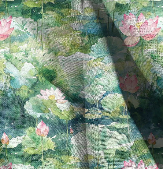 100% LINEN Fabric Waterlilly , linen fabric inspired by Monet Paintings Water Lilies , heavy linen fabric for upholstery home decor