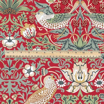 100% LINEN fabric - William Morris Strawberry thief red - British Victorian Art Craft flax - sewing home decor or clothing 3862