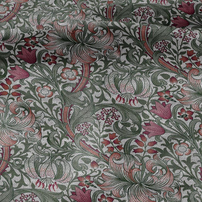 100% LINEN Fabric William Morris Golden Lily - oatmeal linen fabric with botanical print - Victorian Art Craft Historical green red 3230