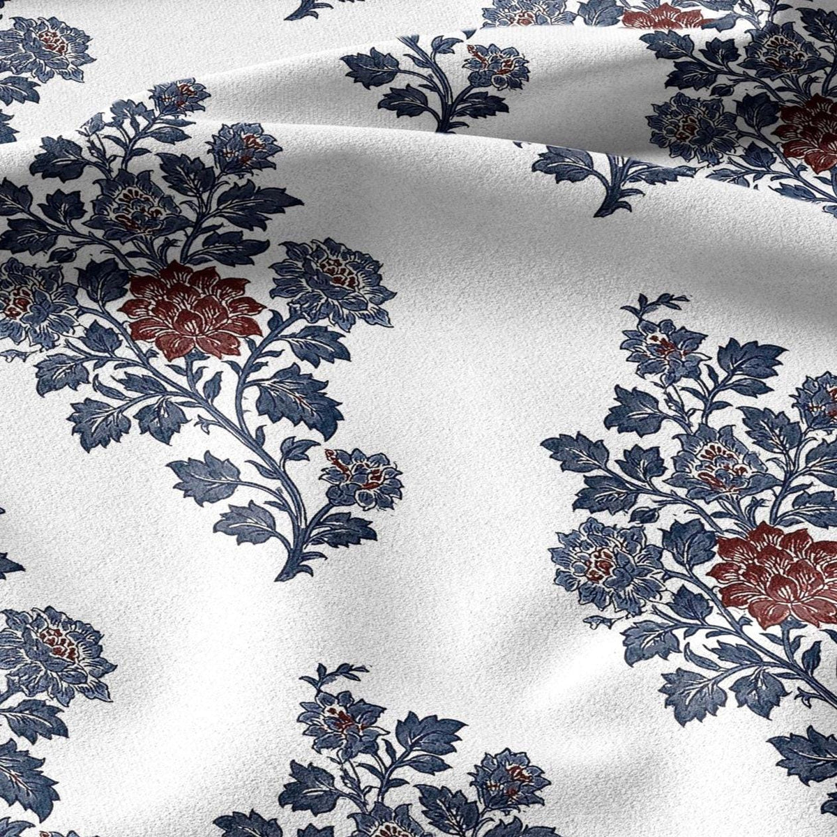 100% linen fabric Herritage floral block print print - Vintage modern large pattern 3431