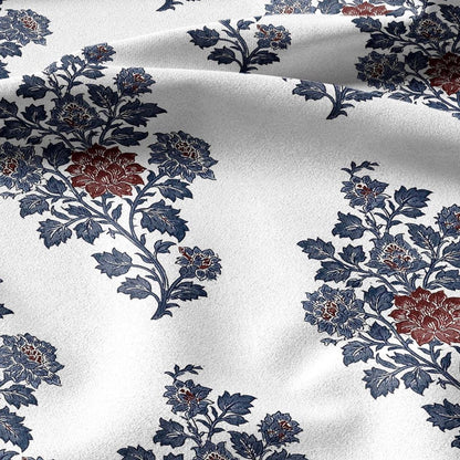 100% linen fabric Herritage floral block print print - Vintage modern large pattern 3431
