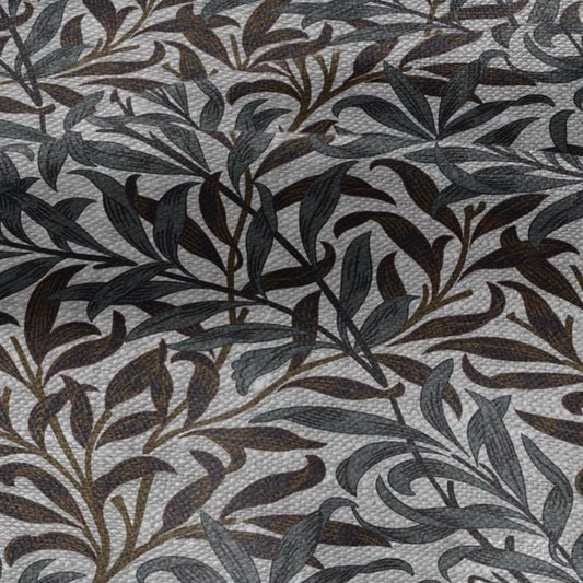 100% LINEN Fabric William Morris Bough Willow gray - oatmeal natur linen fabric with botanical print - Victorian Art Craft Historical 3174