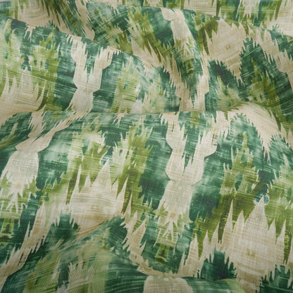 100% LINEN Fabric Abstract zigag WabiSabi - green print on linen japandi wabi sabi linen print 2087