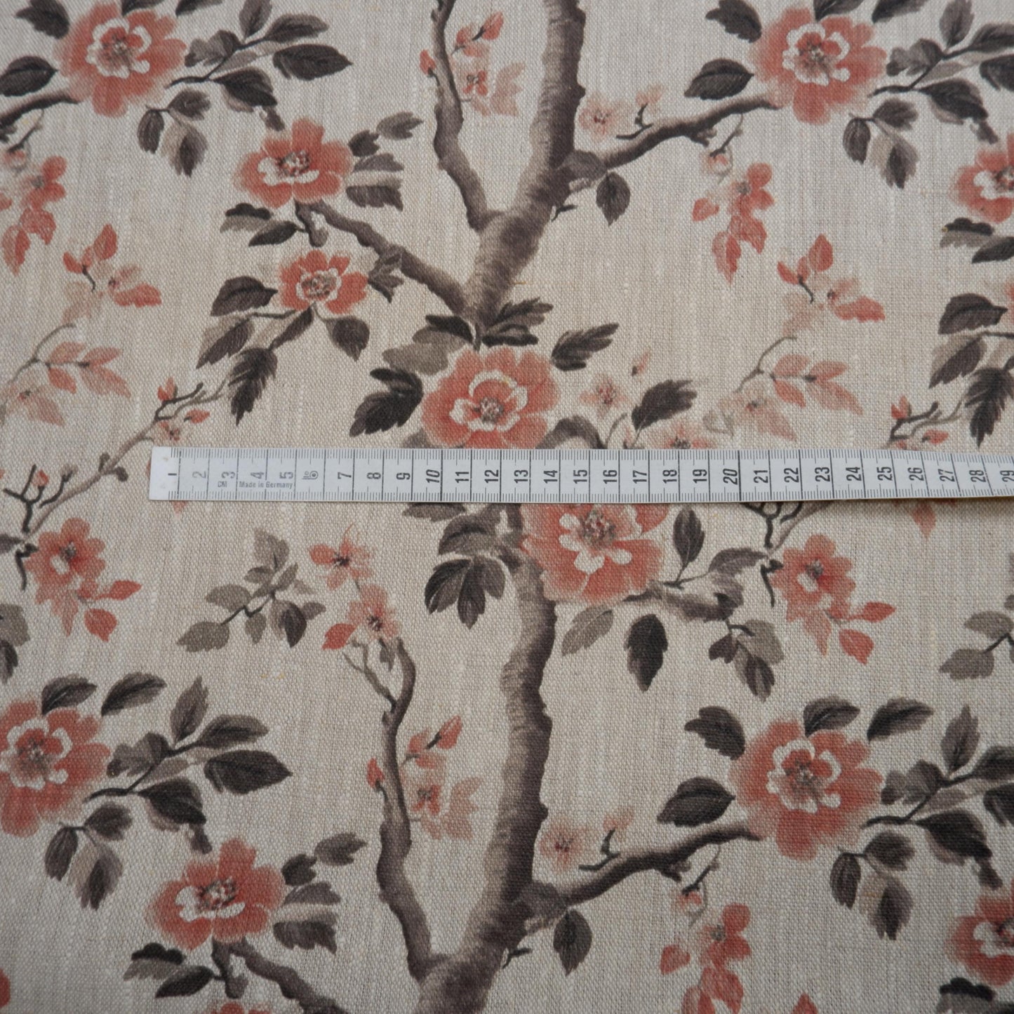 100% LINEN Fabric block print - oatmeal linen fabric with pink brown floral print - fabric for upholstery home decor or dressmaking 2039
