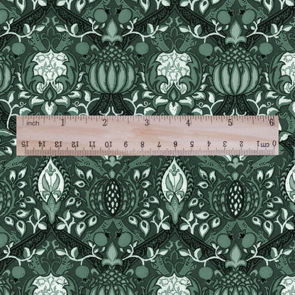 100% LINEN Fabric William Morris Granada green - British linen floral upholstery home textile Victorian fabrics dark blue 3243