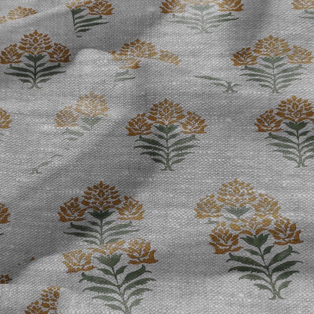100% LINEN Fabric Block print Parijat flower - oatmeal linen fabric with floral print - heavy for home decor clothing 2753