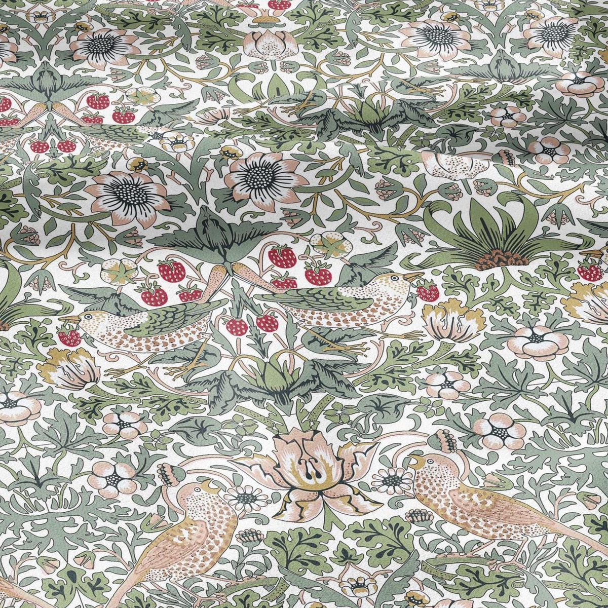 100% LINEN fabric - William Morris Strawberry thief white - British Victorian Art Craft flax - sewing home decor or clothing 3865