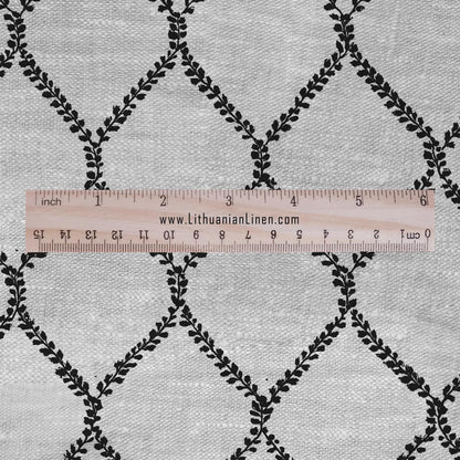 100% LINEN Fabric Herritage trellis print - Grandmillennial Modern vintage black - upholstery curtains dress making 3018