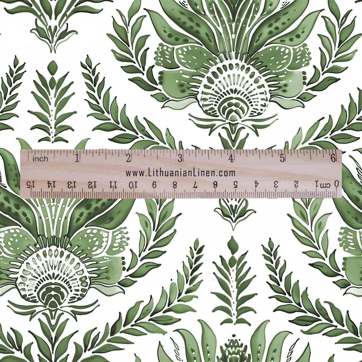 100% LINEN Fabric green French floral print - flowers block print - for upholstery home decor - medium for dress making 305G