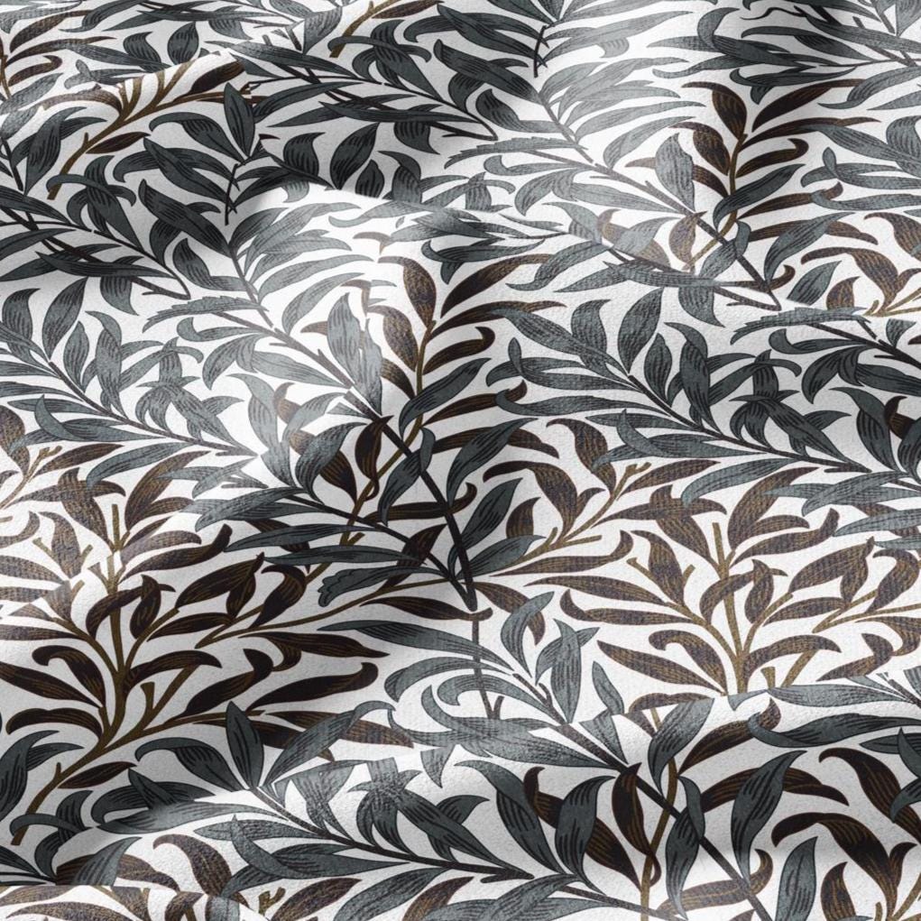 William Morris Willow Bough gray brown 100% LINEN Fabric - British linen floral upholstery home textile Victorian fabrics 3174